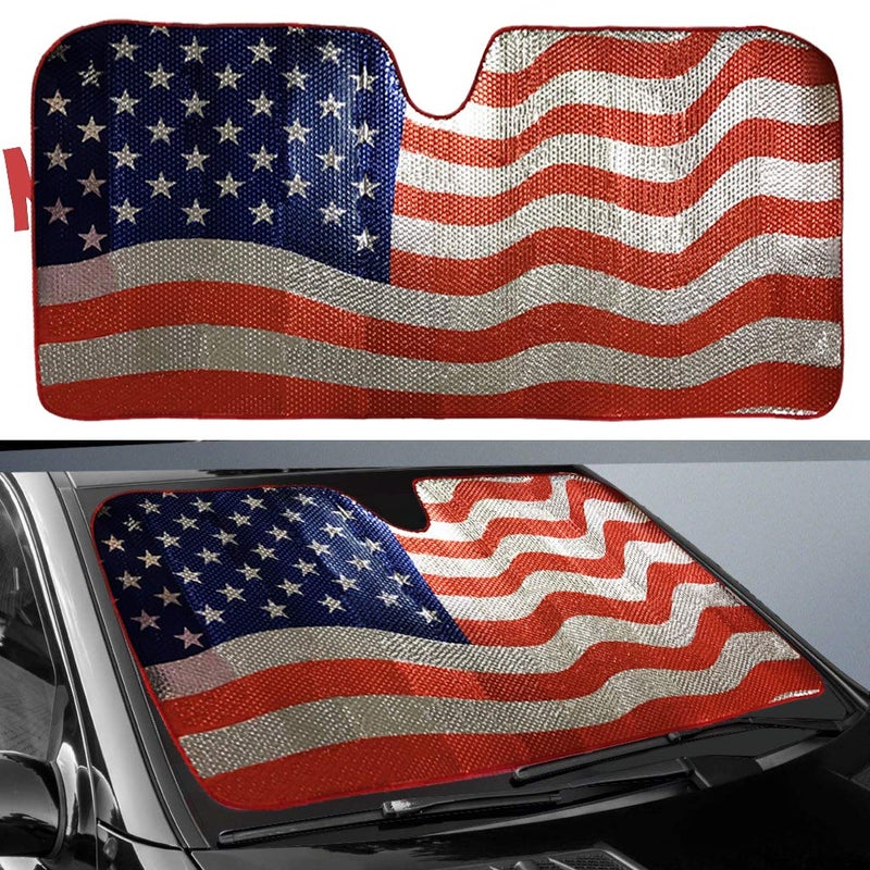 BIGANT Big Ant Car Sun Shade, Windshield Sun Shade American Flag Sunshades Keep Vehicle Cool Best UV Ray Visor Protector Prevent Your Car from Sun Heat & Glare(Size: 63"X 28.5") - Image 1